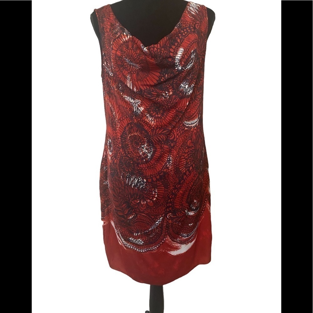 Sisley draped neck sheath scarf dress in Red black white floral bought in Italy